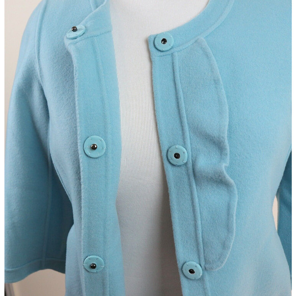 Talbots Size M Boiled Wool Ruffle Jacket 3/4 Sleeve Powder Blue - Picture 7 of 9
